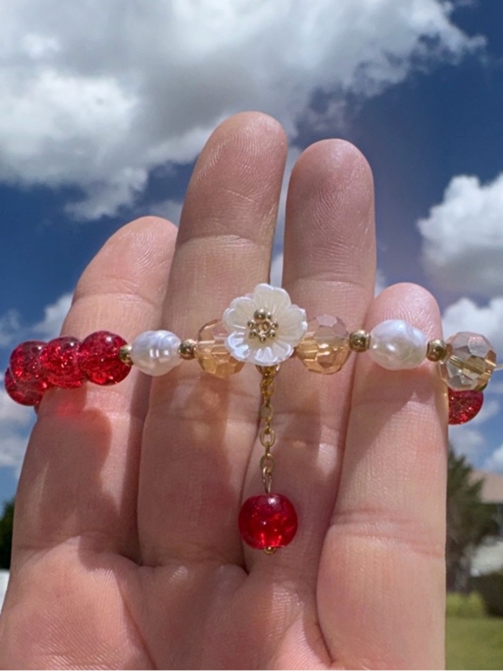 Red glass Beaded bracelet